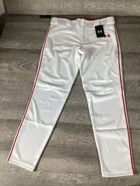 Under Armour Boys Baseball Pants White Red Stripe YXL New Athletic
